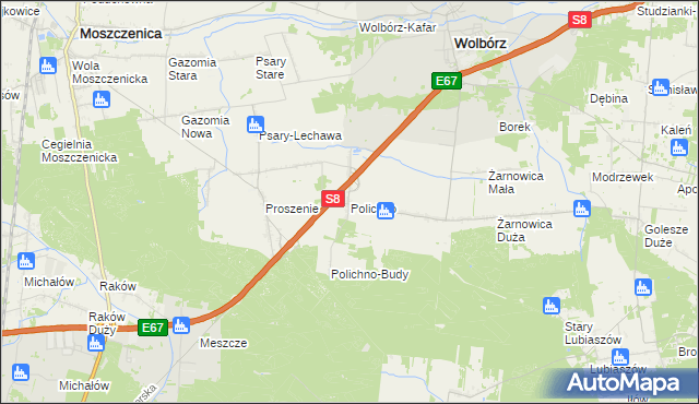 mapa Polichno gmina Wolbórz, Polichno gmina Wolbórz na mapie Targeo