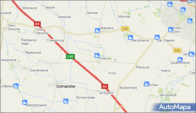 mapa Polwica gmina Domaniów, Polwica gmina Domaniów na mapie Targeo