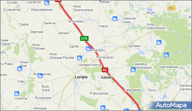 mapa Pomarzanki gmina Gostynin, Pomarzanki gmina Gostynin na mapie Targeo