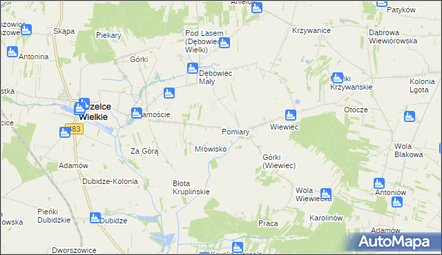 mapa Pomiary gmina Strzelce Wielkie, Pomiary gmina Strzelce Wielkie na mapie Targeo