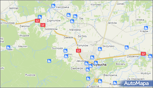 mapa Pomyków gmina Przysucha, Pomyków gmina Przysucha na mapie Targeo