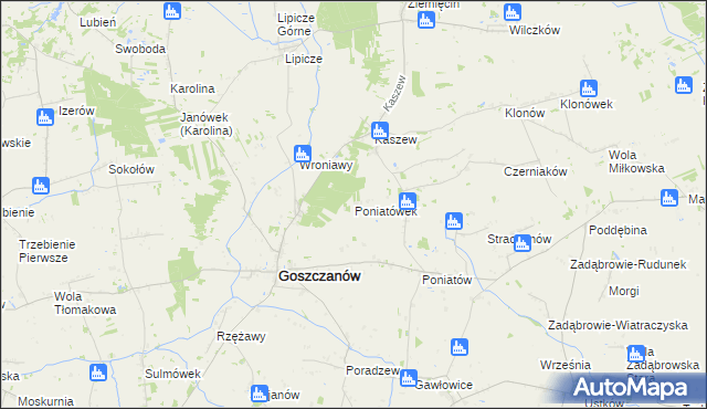 mapa Poniatówek gmina Goszczanów, Poniatówek gmina Goszczanów na mapie Targeo