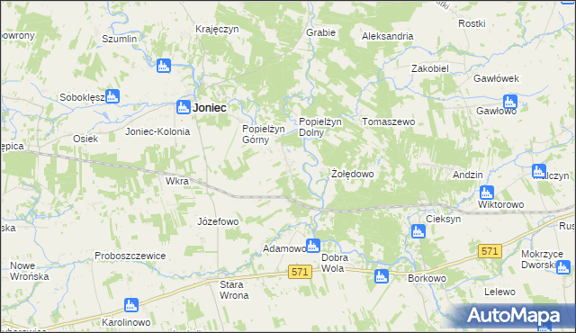 mapa Popielżyn-Zawady, Popielżyn-Zawady na mapie Targeo