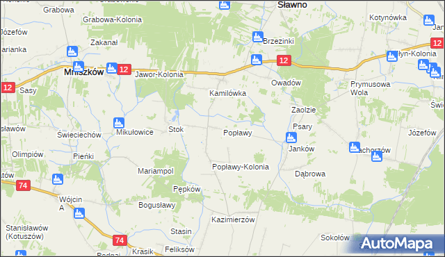 mapa Popławy gmina Sławno, Popławy gmina Sławno na mapie Targeo