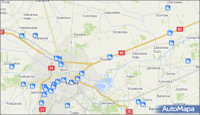 mapa Popów gmina Łowicz, Popów gmina Łowicz na mapie Targeo