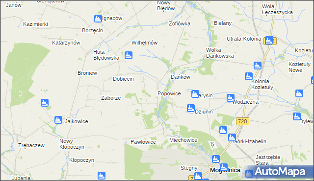 mapa Popowice gmina Mogielnica, Popowice gmina Mogielnica na mapie Targeo