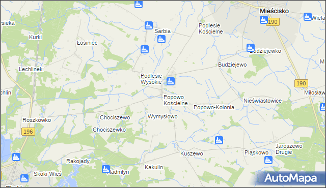 mapa Popowo Kościelne gmina Mieścisko, Popowo Kościelne gmina Mieścisko na mapie Targeo