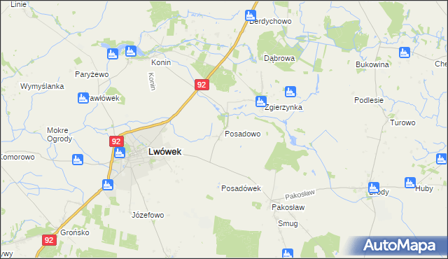 mapa Posadowo gmina Lwówek, Posadowo gmina Lwówek na mapie Targeo