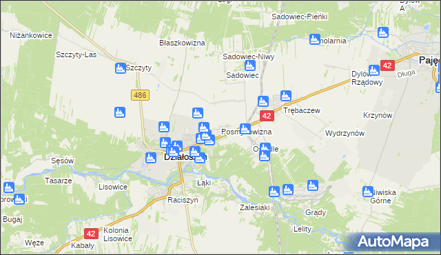 mapa Posmykowizna gmina Działoszyn, Posmykowizna gmina Działoszyn na mapie Targeo