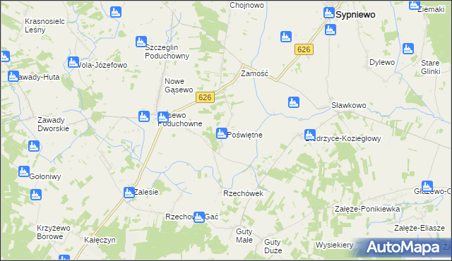 mapa Poświętne gmina Sypniewo, Poświętne gmina Sypniewo na mapie Targeo