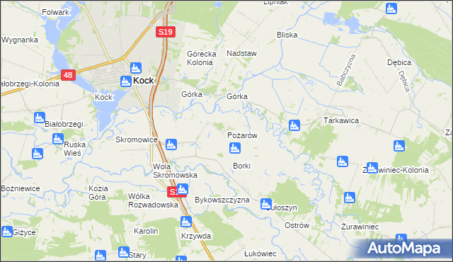 mapa Pożarów gmina Firlej, Pożarów gmina Firlej na mapie Targeo