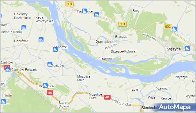 mapa Prażmów gmina Stężyca, Prażmów gmina Stężyca na mapie Targeo