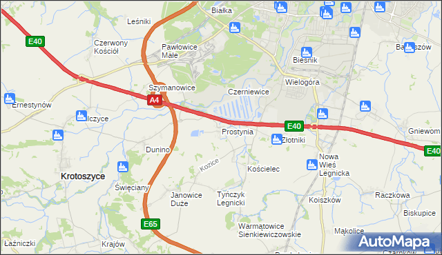 mapa Prostynia gmina Krotoszyce, Prostynia gmina Krotoszyce na mapie Targeo