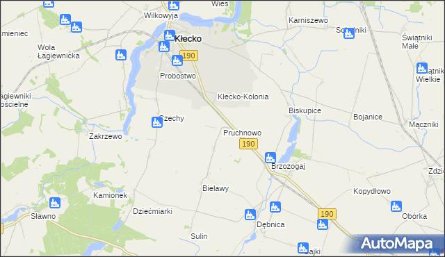 mapa Pruchnowo gmina Kłecko, Pruchnowo gmina Kłecko na mapie Targeo