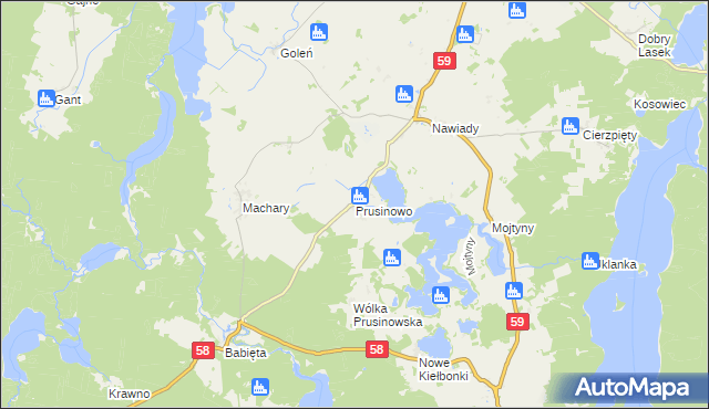 mapa Prusinowo gmina Piecki, Prusinowo gmina Piecki na mapie Targeo
