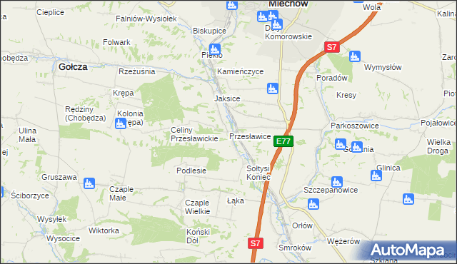 mapa Przesławice gmina Miechów, Przesławice gmina Miechów na mapie Targeo