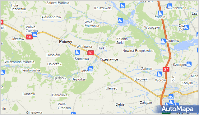 mapa Przęsławice gmina Pniewy, Przęsławice gmina Pniewy na mapie Targeo