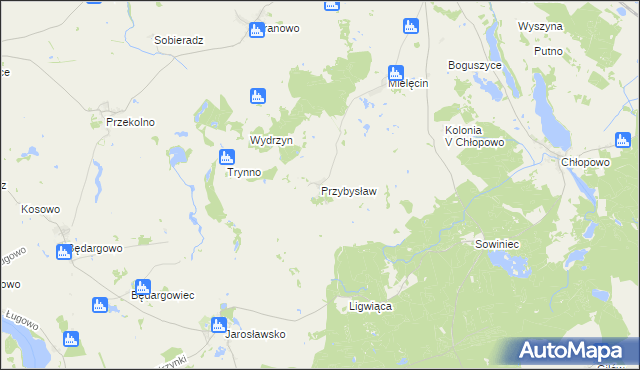 mapa Przybysław gmina Krzęcin, Przybysław gmina Krzęcin na mapie Targeo
