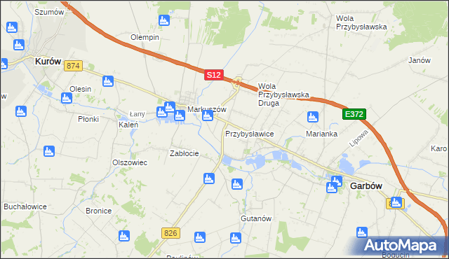 mapa Przybysławice gmina Garbów, Przybysławice gmina Garbów na mapie Targeo