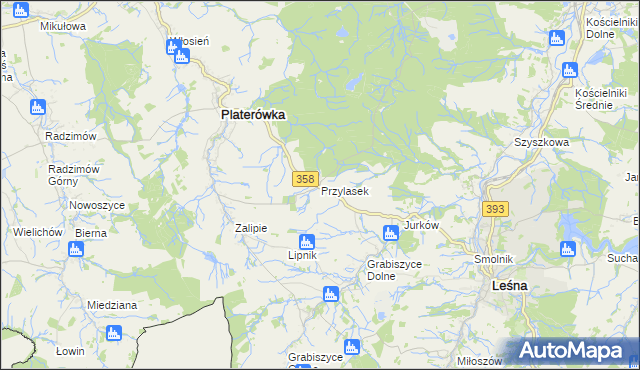mapa Przylasek gmina Platerówka, Przylasek gmina Platerówka na mapie Targeo