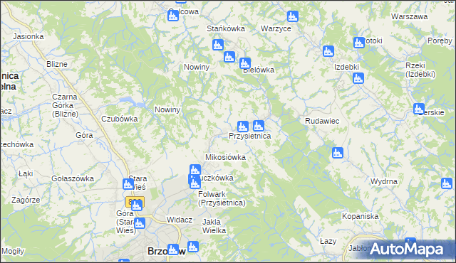 mapa Przysietnica gmina Brzozów, Przysietnica gmina Brzozów na mapie Targeo