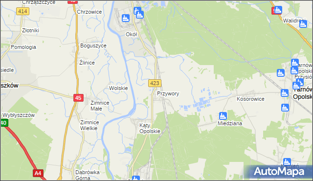 mapa Przywory gmina Tarnów Opolski, Przywory gmina Tarnów Opolski na mapie Targeo