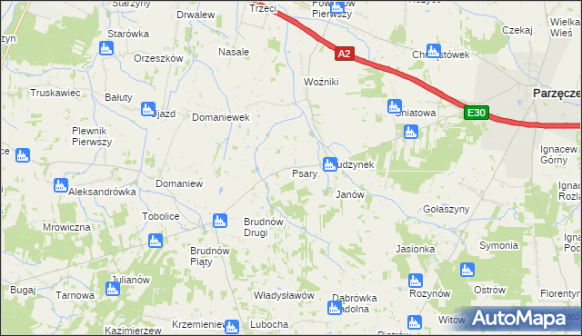 mapa Psary gmina Dalików, Psary gmina Dalików na mapie Targeo