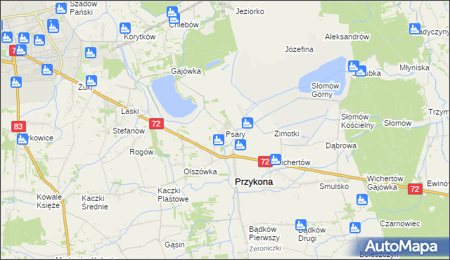mapa Psary gmina Przykona, Psary gmina Przykona na mapie Targeo