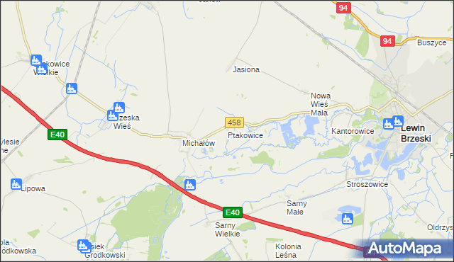 mapa Ptakowice gmina Lewin Brzeski, Ptakowice gmina Lewin Brzeski na mapie Targeo