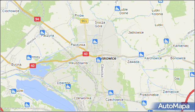 mapa Pyskowice powiat gliwicki, Pyskowice powiat gliwicki na mapie Targeo