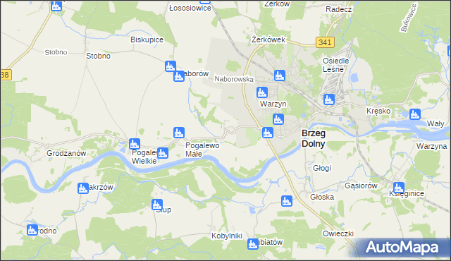 mapa Pysząca gmina Brzeg Dolny, Pysząca gmina Brzeg Dolny na mapie Targeo
