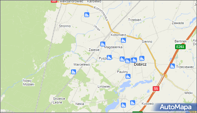 mapa Pyszczyn gmina Dobrcz, Pyszczyn gmina Dobrcz na mapie Targeo
