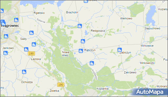 mapa Rąbczyn gmina Wągrowiec, Rąbczyn gmina Wągrowiec na mapie Targeo