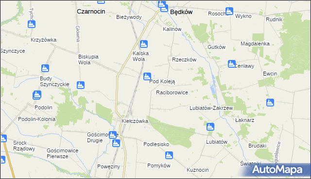 mapa Raciborowice gmina Moszczenica, Raciborowice gmina Moszczenica na mapie Targeo