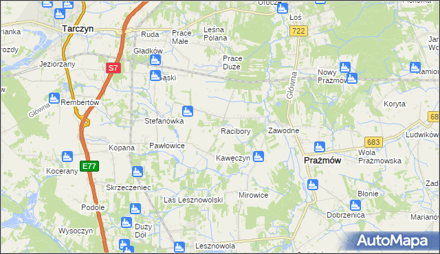 mapa Racibory gmina Tarczyn, Racibory gmina Tarczyn na mapie Targeo