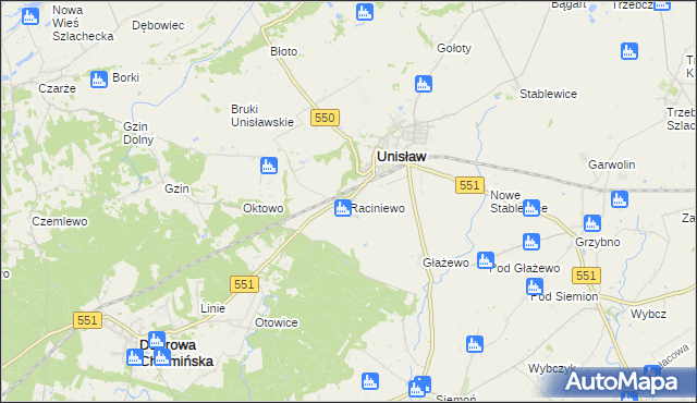 mapa Raciniewo gmina Unisław, Raciniewo gmina Unisław na mapie Targeo