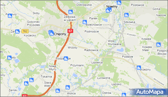 mapa Radkowice gmina Chęciny, Radkowice gmina Chęciny na mapie Targeo