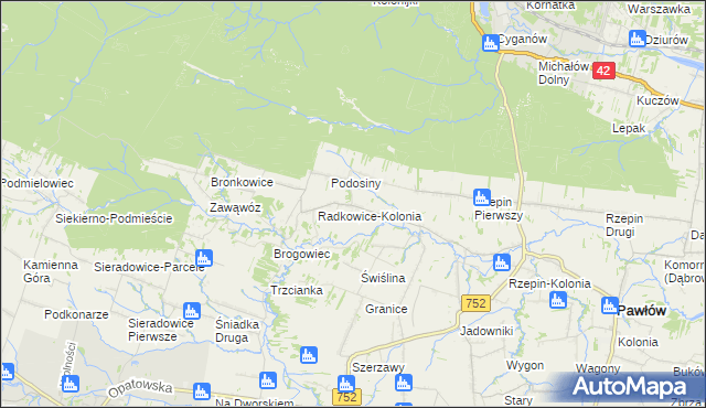 mapa Radkowice gmina Pawłów, Radkowice gmina Pawłów na mapie Targeo