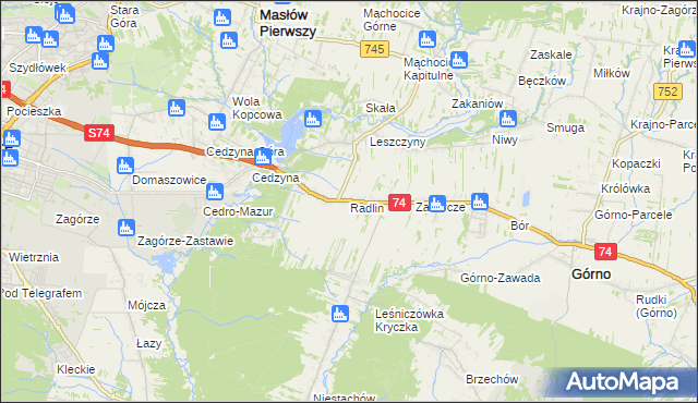 mapa Radlin gmina Górno, Radlin gmina Górno na mapie Targeo