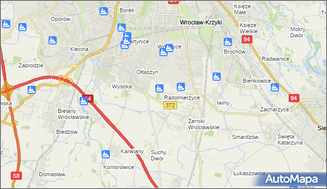 mapa Radomierzyce gmina Siechnice, Radomierzyce gmina Siechnice na mapie Targeo