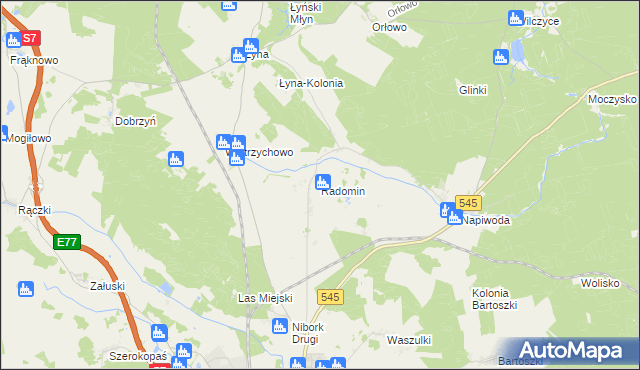 mapa Radomin gmina Nidzica, Radomin gmina Nidzica na mapie Targeo