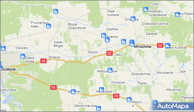 mapa Radonia gmina Mniszków, Radonia gmina Mniszków na mapie Targeo