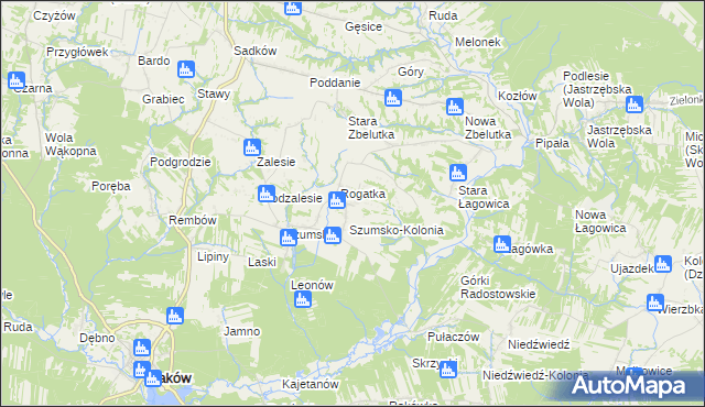 mapa Radostów gmina Raków, Radostów gmina Raków na mapie Targeo