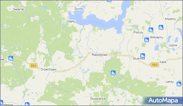 mapa Radostowo gmina Jeziorany, Radostowo gmina Jeziorany na mapie Targeo