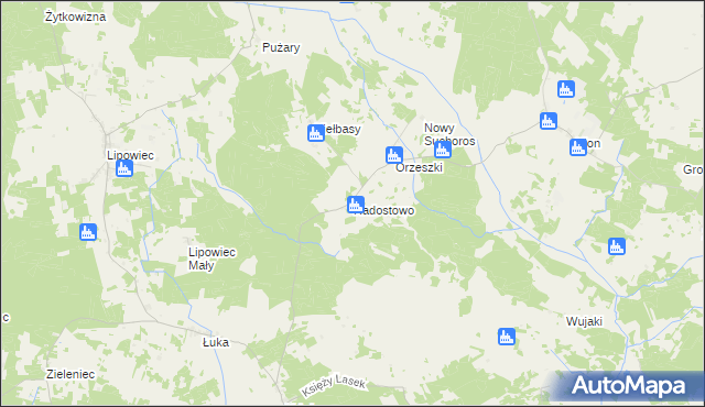 mapa Radostowo gmina Rozogi, Radostowo gmina Rozogi na mapie Targeo
