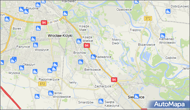 mapa Radwanice gmina Siechnice, Radwanice gmina Siechnice na mapie Targeo