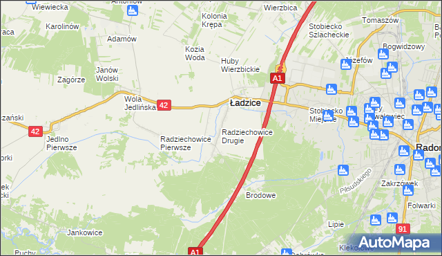 mapa Radziechowice Drugie, Radziechowice Drugie na mapie Targeo