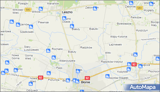 mapa Radzików gmina Błonie, Radzików gmina Błonie na mapie Targeo