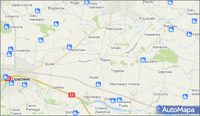 mapa Rajsko gmina Opatówek, Rajsko gmina Opatówek na mapie Targeo