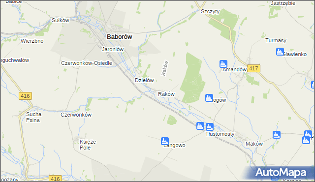 mapa Raków gmina Baborów, Raków gmina Baborów na mapie Targeo